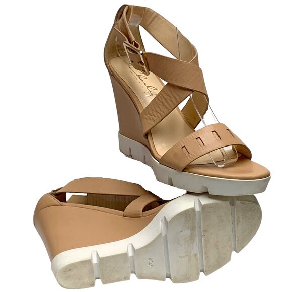 CHARLY AMAR Brew Leather Strappy Platform Wedge Sandals - Picture 9 of 11